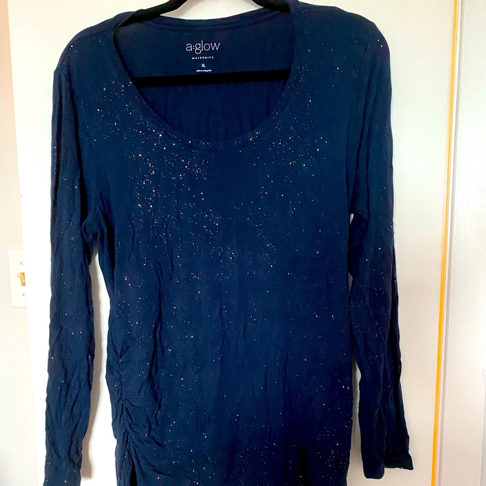 Navy rose gold sparkle maternity top